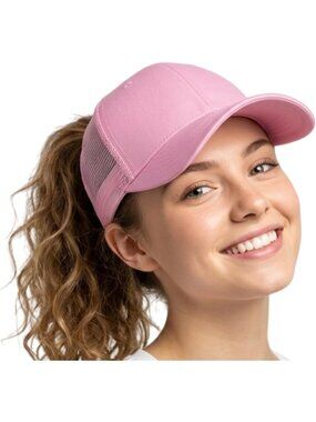 〽️Women Pink Mash High Ponytail Baseball Cap Trucker Bad Hair Day Adjustable